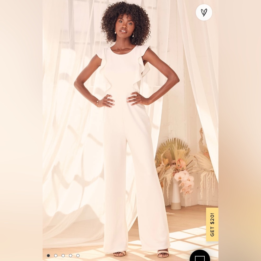 Lulu’s Feel Your Love White Ruffled Wide Leg Jumpsuit